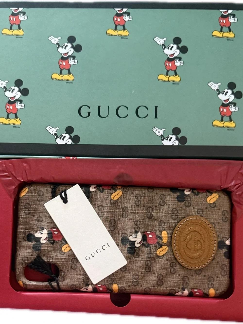 Gucci, NwTs Brown Leather Disney iPhone max Case, includes gift box